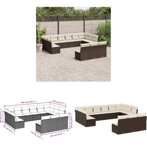 13-tlg. Garten-Sofagarnitur mit Kissen Braun Poly Rattan - Gartensofas - Outdoor Möbel - Lounge Set - Gartenlounge - Rattan Sofa - Home & Living (1/3)