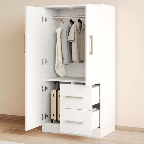 MEUBLIV Armoire 70 x 40 x 135 cm blanc – 2 portes, 2 tiroirs et grand rangement (1/5)