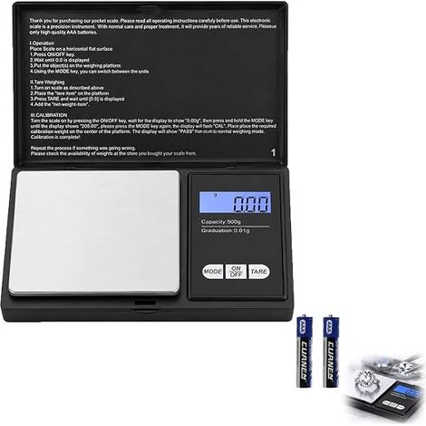 Precision Pocket Scales 500g/0.1g - Digital Scales for Jewellery and Kitchen with Backlit LCD Display - Tare Function and 7 Weight Units - Compact and Portable (1/5)