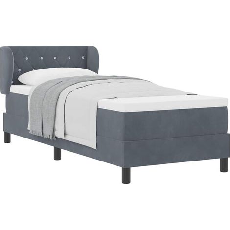 Matelas à ressorts avec tête de lit, gris foncé, 80 x 200 cm, tissu velours. (1/5)