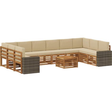 Outdoor-Sofagarnitur 11 Stk. Natur und Beige Polyester vidaXL (1/5)