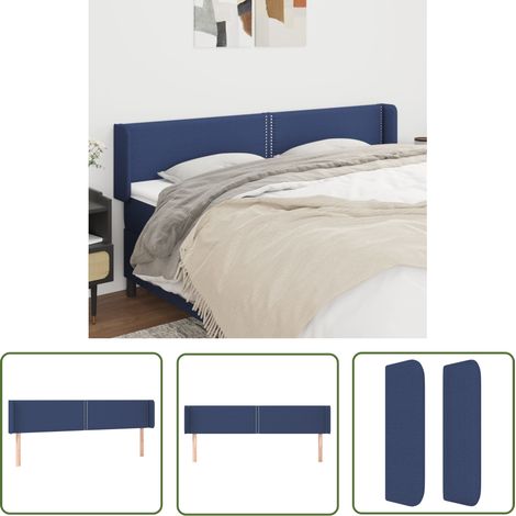 The Living Store Tête de lit avec oreilles Bleu 203x16x78/88 cm Tissu - Tête De Lit - Têtière De Lit - Literie - Meuble De Chambre - Décoration Chambre (1/5)