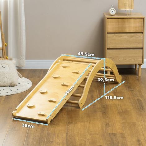 Ensemble d’escalade pour enfants,design 4-en-1 avec pont en arc,bascule,coussin,rampe glissante,intérieur,bois