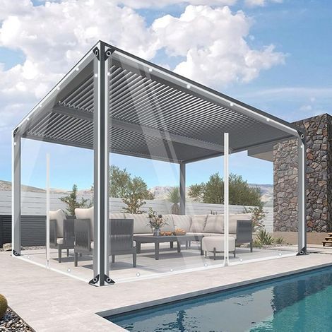 transparente 2x2m PVC-Plane mit Reißverschluss und Ösen für Pavillon/Terrasse (1/5)