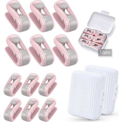 MIMOSON-12 Pieces Quilt Cover Clips, Anti-slip Needle-free Bed Sheet Clips for Fixing Quilts (Pink+Pink) (1/5)