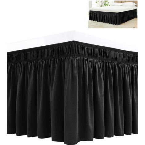 Jupe de lit élastique - Jupe de lit d'angle facile à installer - Jupe de lit - Ourlet de 45 cm - Cache le matelas et le sommier - 200 x 200 cm - Noir - 45 cm (1/5)