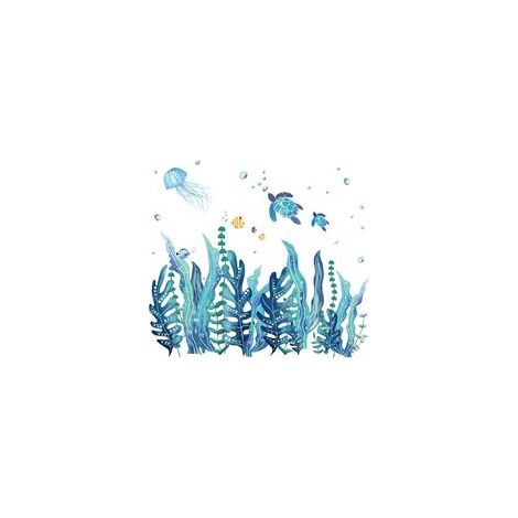 2 Feuilles Stickers Muraux Algues 3D SousMarins Stickers Muraux Tortues de Mer Autocollant Mural en Vinyle Amovible de Poisson Méduse d'Herbe d'Océan pour Chambre Salle de Bains (1/5)