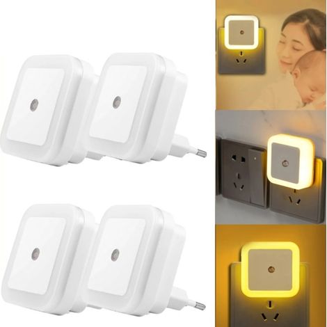 Luce notturna a 4 LED a luce bianca calda, con spina, ideale per bambini, con sensore di luce, adatta per dormire, camera da letto e come lampada da comodino (luce calda). (1/5)