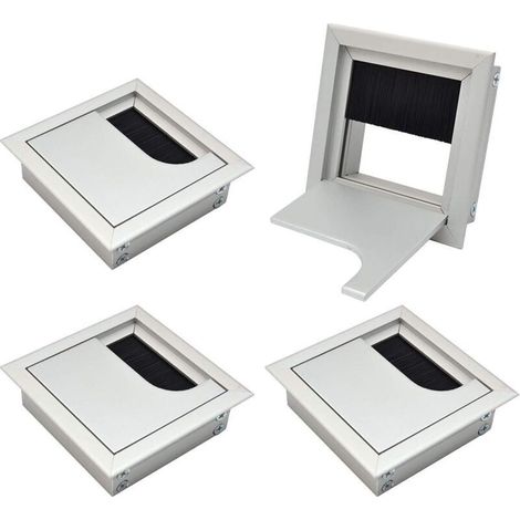 80x 80mm Cache-conduit de câble carré pour organisateur de cordon de bureau encastré pour meubles Aluminium anodisé argent Cache-câble pour conduit de câble Lot de 4