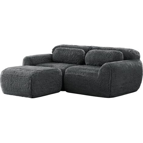 Sofá modular en L de 2 plazas gris, tejido de terciopelo suave, sin montaje, con cojines (1/5)