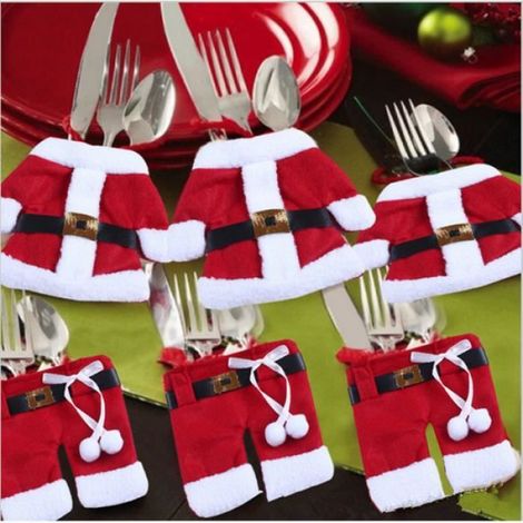Support Vaisselle Noel - Porte-Couverts Père Noël - Décoration Table Festive - Lot de 6 Pièces (1/4)