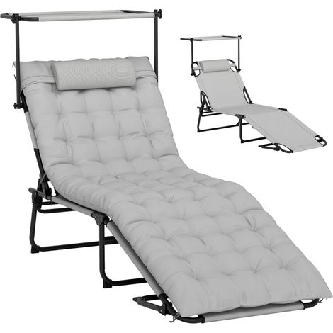 Transat pliant chaise longue jardin auvent matelas dossier 4 positions gris clair (1/5)