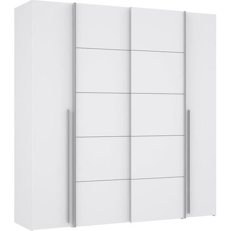 Armoire NARAGO – Décor blanc mat – 2 portes coulissantes, 2 portes battantes – 2 penderies – L200 x P61 x H210 cm (1/6)