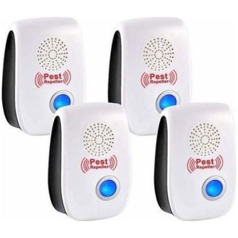 Répulsif Ultrason - Anti-Rongeurs Insectes - Pour Rats Souris Fourmis Cafards Mouches - 4 Unités - Fréquence 20-65 kHz - ABS Ignifuge