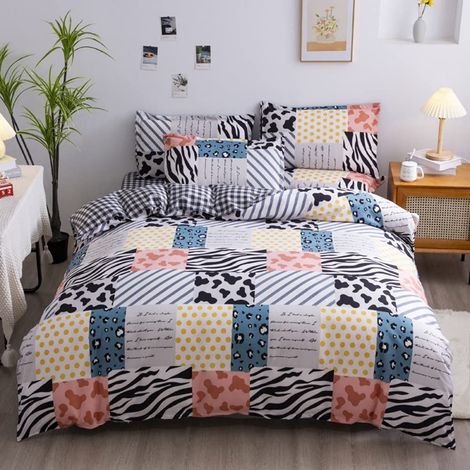 Housse de Couette à Rayures Respirant Réversible Plaid coloré (1/3)
