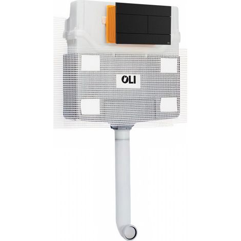 OLI 120 Plus Mechanical Mid Height Concealed Cistern and Slim Matt Black Dual Flush Plate with Rectangular Push Buttons