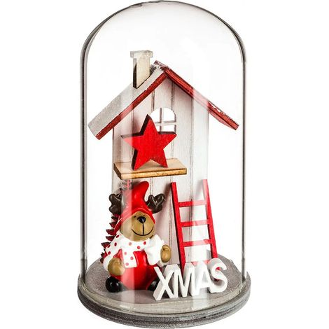 Dôme en verre avec maison de Noël en bois, 12 cm (1/4)