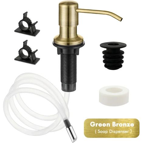 Distributeur de savon liquide 500 ml (Bronze vert) avec tube d'extension, fixation évier, en acier inoxydable, pompe à pression pour évier de cuisine. (1/5)