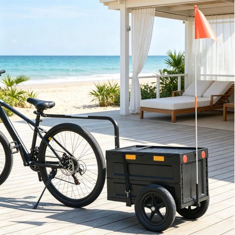 Remolque de bicicleta cargo plegable 65 L, capacidad 30 kg, caja de PP y acero negro DESVIAE (1/5)