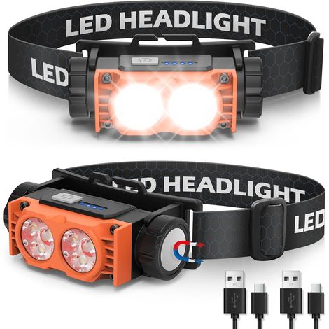 Lampe Frontale 2 Pièces,Lampe Frontale LED Ultra Puissante 2000 Lumens,Torche Frontale 3 Modes IPX5 Étanche Rechargeable USB,Pour Pêche,Camping,Cyclisme,Running (Noir) (1/5)