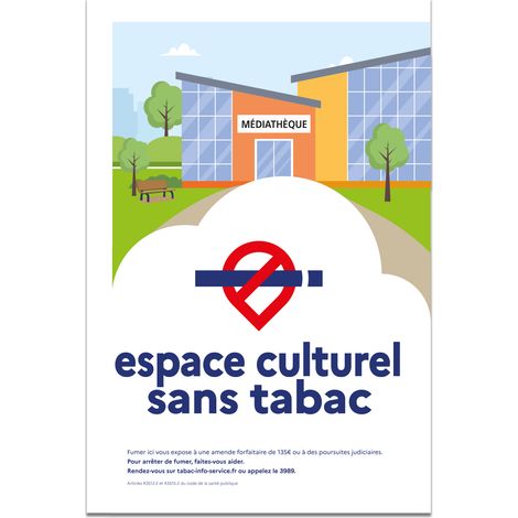 Panneau "Espace culturel sans tabac" – Décret 2025-582 – ADHÉSIF – Format 15x21 cm – Signalétique obligatoire