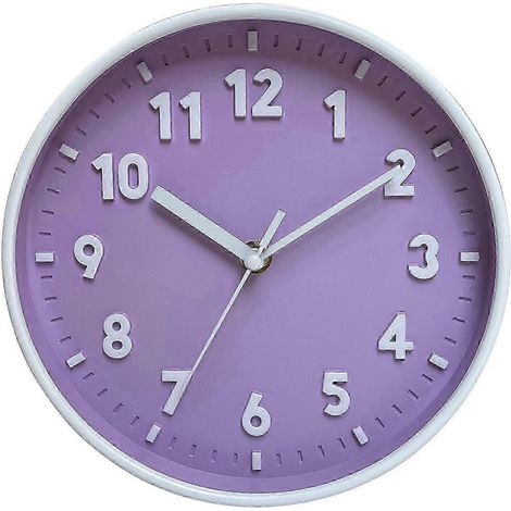 Horloge murale moderne et simple de 20 cm (8 pouces) couleur bonbon silencieuse pour horloge décorative - Violet (1/5)