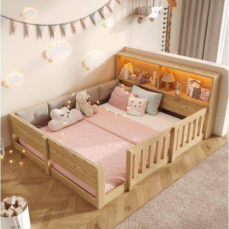 Cama infantil 140 x 200 cm con barrera de seguridad, LED, natural HAVRYA (1/5)