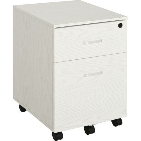 2-Drawer Locking Office Filing Cabinet w/ 5 Wheels Rolling Storage Hanging A4 Cupboard Home Organisation White Wood Grain