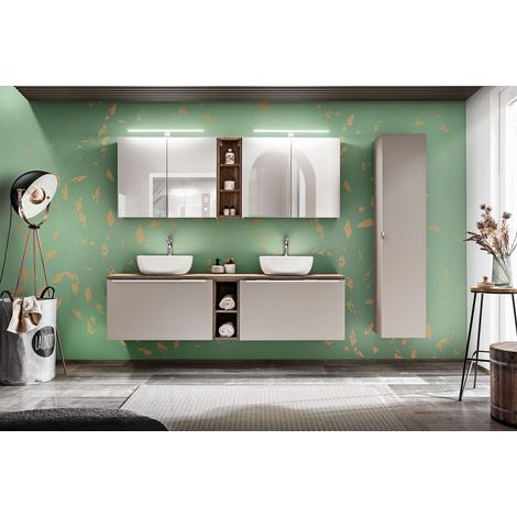 Badmöbel Set 9-tlg Badezimmerset AKAN Taupe inkl. Waschtisch (1/5)