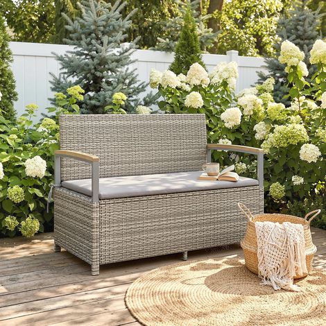 Gartenbank mit 170-Liter-Stauraum – 2-Sitzer – Abnehmbarer Kissenbezug – Rattan – 120 x 60 x 84 cm – Grau