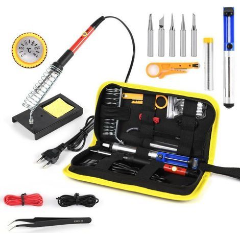 Kit de fer à souder 60 W, température réglable de 200 à 450 °C, multifonction, robuste, pour la maison, le bricolage, la gravure, les réparations, kit d'outils de soudage, 15 pièces (1/5)
