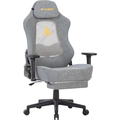 Gaming Stuhl Wippfunktion 12 Grad 3D Grau Vintage-PU-Leder (1/5)