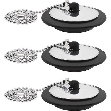 Lot de 3 bouchons de baignoire universels de 43 mm avec chaînette à billes et anneau de suspension pour lavabo. (1/5)