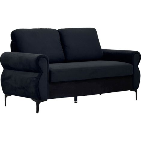 Canapé 2 places compact en métal et bois, tissu respirant noir pour appartement (1/5)