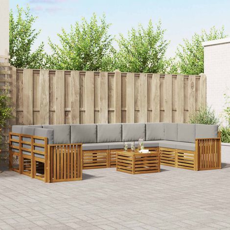 Ecksofa Set 11 pcs Natürlich und Hellgrau Massivholz Akazie (1/5)