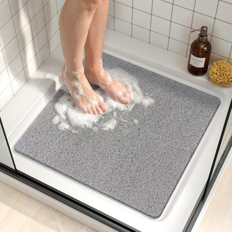 Duschmatte rutschfest, 80x80cm Badewannenmatte rutschfest Ohne Saugnapf, Weiche PVC-Luffa Antirutschmatte Badewanne, Schnell Trocknende Badematte, Hocheffiziente Drainage, Grau