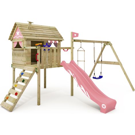 Stelzenhaus Wickey Smart Travel mit Schaukel und Spielhaus in Hellrosa