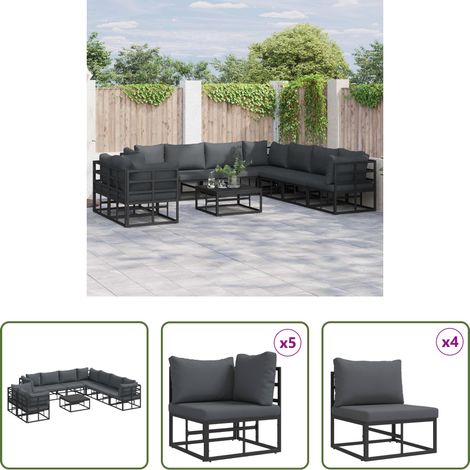 Gartenbank -  Gartensofa-set mit Kissen 10 pcs Schwarz Aluminium (1/5)