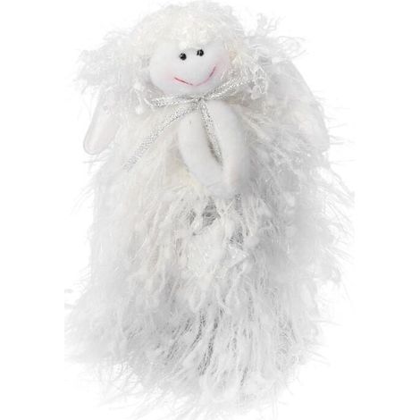 Angelo di lana in abito bianco con fili argentati e stella, 25 cm (1/2)