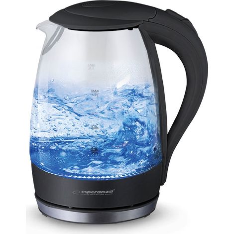 Esperanza Electric Kettle Glass With Led Light Salto Angel 1.7 L Black