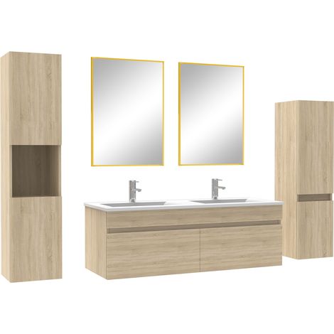 Ensemble meubles Salle de Bain 120cm avec colonne + miroir Chêne Wotan