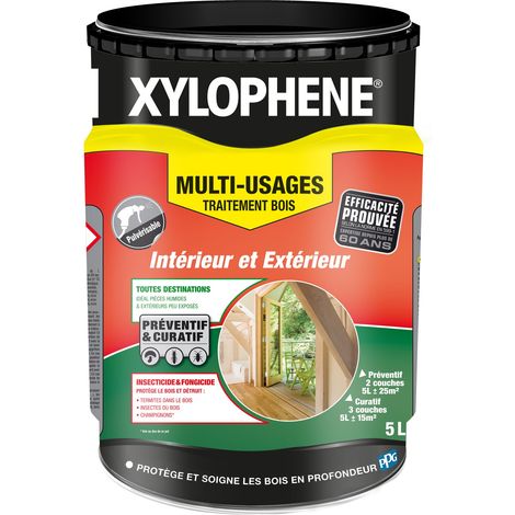 Traitement bois multi protection 5L – Préventif et curatif contre termites et champignons – Formule incolore pour charpentes et meubles – Xylophene