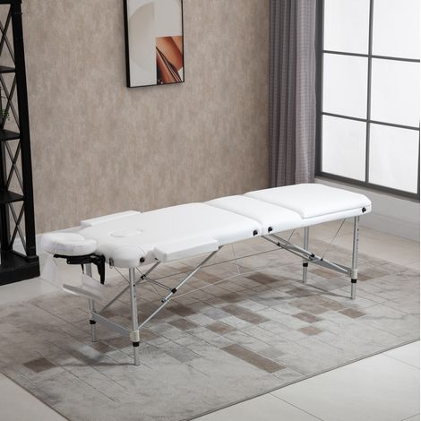 Lettino da massaggio pieghevole regolabile in altezza, 215 x 60 x 61-84 cm, bianco OKMYHOME (1/5)