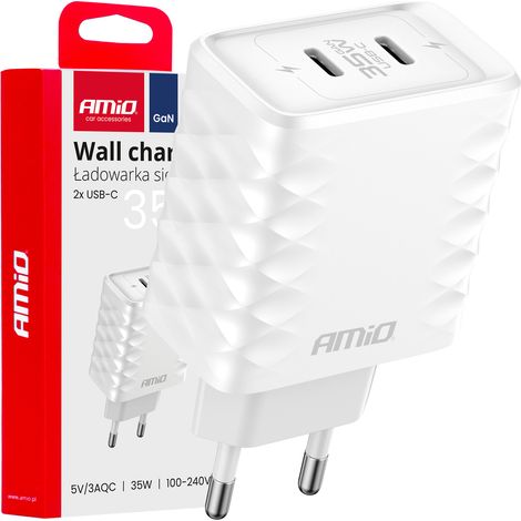 Schnellladefunktion 35W 2x USB-C 100-240V amio-04288 Wandladegerät