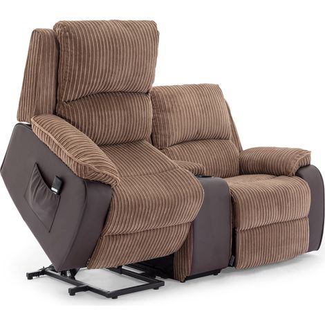 POSTANA SINGLE MOTOR RISE RECLINER 2 SEATER JUMBO CORD DRINKS CONSOLE MOBILITY SOFA (Brown) (1/5)