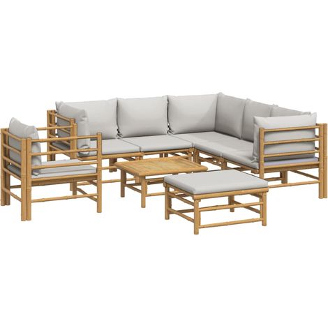 Muebles de jardín muebles de exterior juego de muebles de 8 piezas con cojines de bambú gris claro 020017588 (1/5)