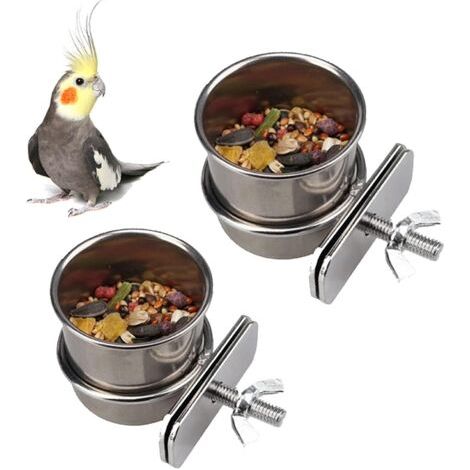APEX - Gamelle à Suspendre en Acier Inoxydable pour Oiseaux 2 Pièces Bol d'alimentation pour Oiseaux avec Support de Serrage pour Perroquets, Perruches, Calopsittes, Inséparables(4.4cm / 5.5cm) (1/5)