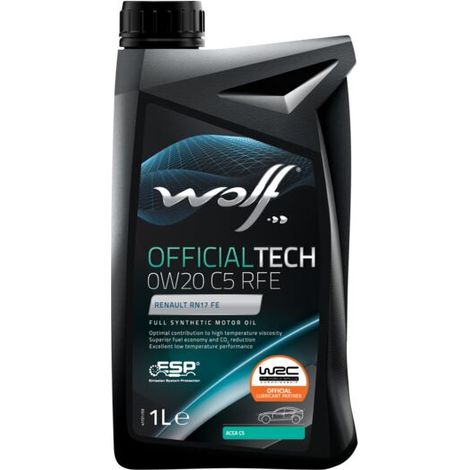 WOLF - Huile moteur OFFICIALTECH 0W20 C5 RFE - Bidon de 1 litre - 1042488 - Ce produit de marque WOLF est neuf.