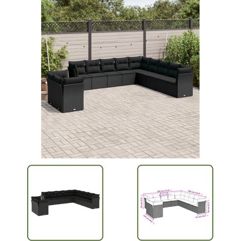 The Living Store 11-tlg. Garten-Sofagarnitur mit Kissen Schwarz Poly Rattan - Gartensofas - Outdoor Möbel - Lounge Set - Rattan Sofa - Gartenlounge (1/3)