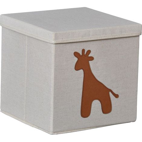 Cube de Rangement Enfant Pliable en Tissu avec Motif Girafe, Renfort Bois, pour Étagères et Meubles de Rangement, 30x30x30cm (1/5)